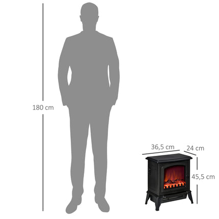 Elektrischer Standkamin mit LED-Flamme, 2000W, Schwarz