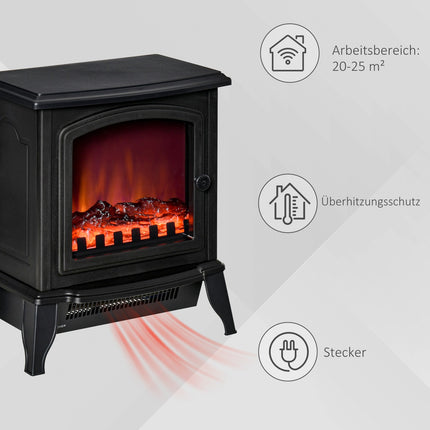 Elektrischer Standkamin mit LED-Flamme, 2000W, Schwarz