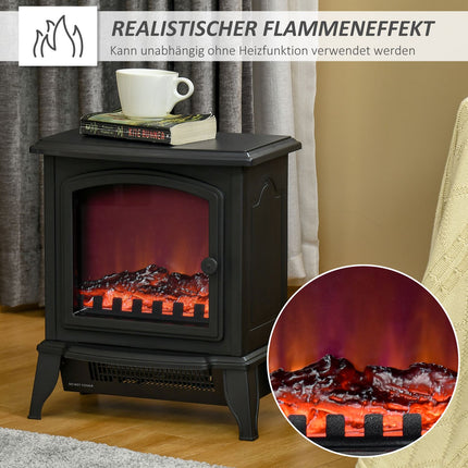 Elektrischer Standkamin mit LED-Flamme, 2000W, Schwarz