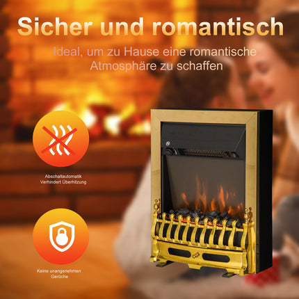 Freistehender Elektroofen, 1000/2000 W, Gold, Flammeneffekt