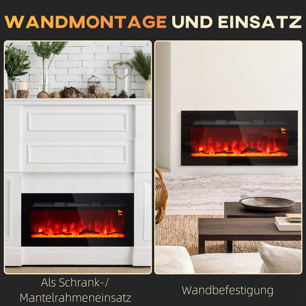 Cheminée électrique avec effet flamme LED, cheminée murale 1800 W en 3 couleurs avec 5 niveaux de luminosité, cheminée électrique avec télécommande, écran tactile, montage mural, noir