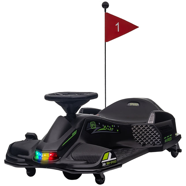 Elektro-Go-Kart für Kinder, Gummiräder, 3-8 km/h, mit Lichtern und Musikfunktion, schwarz