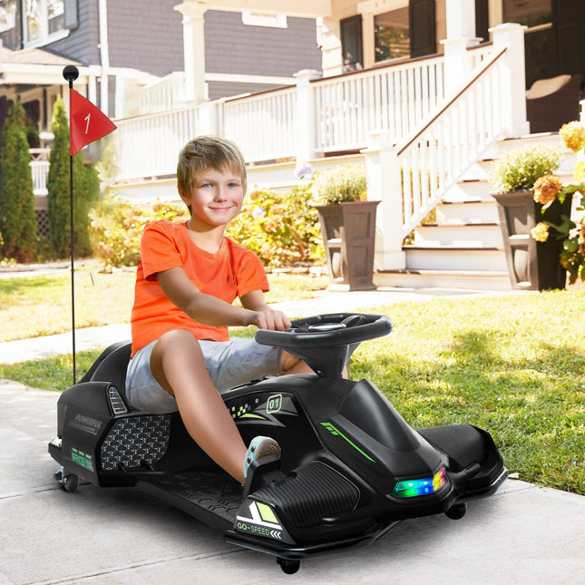 Elektro-Go-Kart für Kinder, Gummiräder, 3-8 km/h, mit Lichtern und Musikfunktion, schwarz