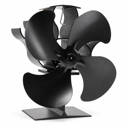 Electricity-Free Stove Fan with 4 Rotor Blades, Freestanding, Black Aluminium