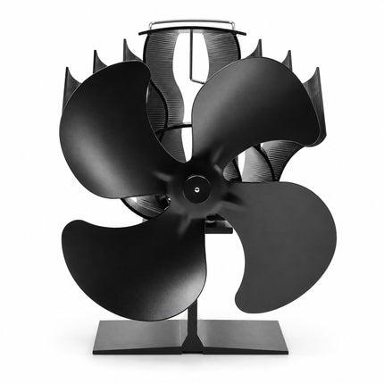 Electricity-Free Stove Fan with 4 Rotor Blades, Freestanding, Black Aluminium