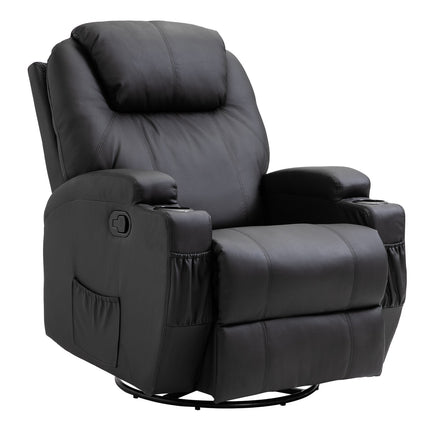 Electric massage chair, reclining, 5 positions, black artificial leather