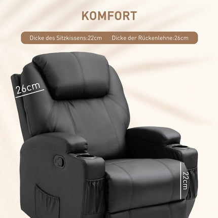 Electric massage chair, reclining, 5 positions, black artificial leather