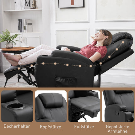 Electric massage chair, reclining, 5 positions, black artificial leather