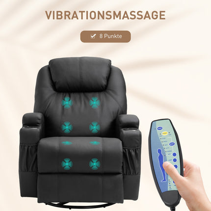 Electric massage chair, reclining, 5 positions, black artificial leather