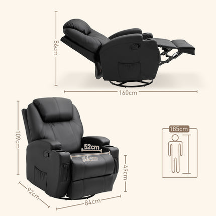 Electric massage chair, reclining, 5 positions, black artificial leather