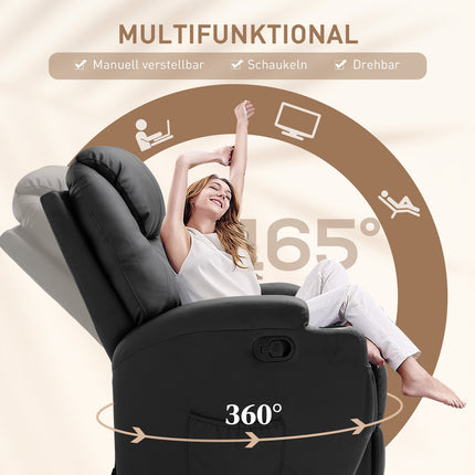 Electric massage chair, reclining, 5 positions, black artificial leather