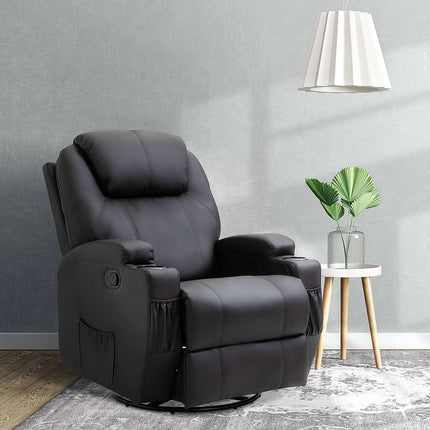 Electric massage chair, reclining, 5 positions, black artificial leather