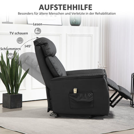 Elektrischer Relaxsessel mit Aufstehhilfe, Kunstleder, Schwarz
