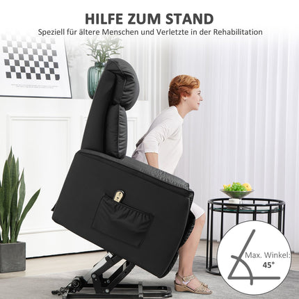 Elektrischer Relaxsessel mit Aufstehhilfe, Kunstleder, Schwarz