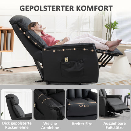 Elektrischer Relaxsessel mit Aufstehhilfe, Kunstleder, Schwarz