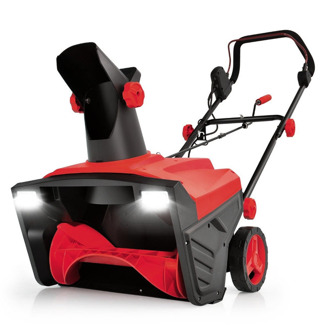 Elektrische Schneefräse mit LED-Leuchten &amp; 15 A Motor 50 cm Arbeitsbreite 25 cm Arbeitshöhe Rot + Schwarz