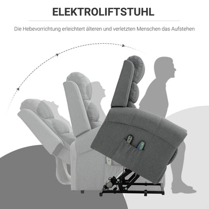 Elektrischer Liegesessel, Massage & Heizung, Fernbedienung, Graues Leinen