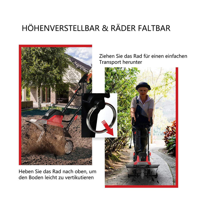 Elektrische Fräse und Grubber Mini-Grubber Elektro-Fräse Fräse Gartenfräse rot und schwarz
