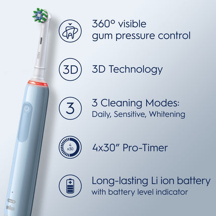 Brosse à dents électrique Pro3 Bleue + Recharge supplémentaire