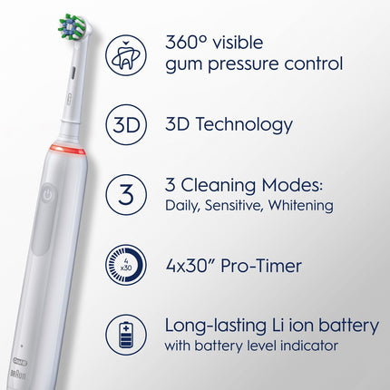 Brosse à dents électrique Pro3 White + Recharge supplémentaire + TC
