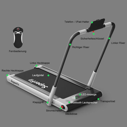 Electric treadmill adjustable speed remote control Bluetooth folding function silver
