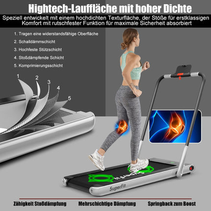 Electric treadmill adjustable speed remote control Bluetooth folding function silver