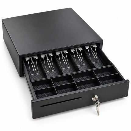 Electronic Cash Drawer with 8 Coin and 5 Note Compartments, RJ12, Black