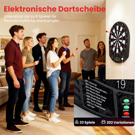 Elektronische Dartscheibe, 1-8 Spieler, LCD-Display, 6 Dart-Sets