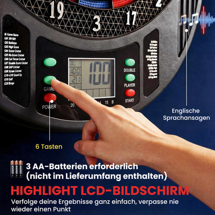 Elektronische Dartscheibe, 1-8 Spieler, LCD-Display, 6 Dart-Sets