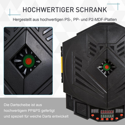 Elektronischer Dartschrank, 216 Spiele, 12 Darts, ABS-PP