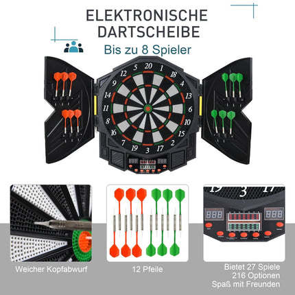 Elektronischer Dartschrank, 216 Spiele, 12 Darts, ABS-PP