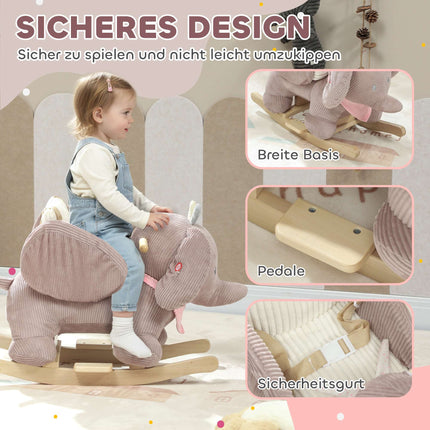Elephant Rocker with Sounds, Wood Frame, Ages 1.5-3, Brown