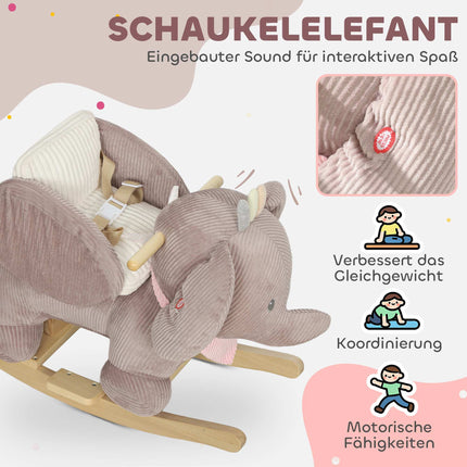 Elephant Rocker with Sounds, Wood Frame, Ages 1.5-3, Brown