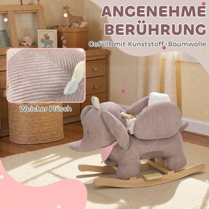 Elephant Rocker with Sounds, Wood Frame, Ages 1.5-3, Brown