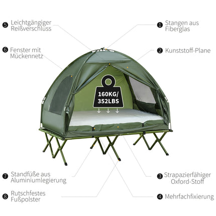 Erhöhtes Camping-Kuppelzelt mit Luftmatratze, 193 x 136 x 178 cm