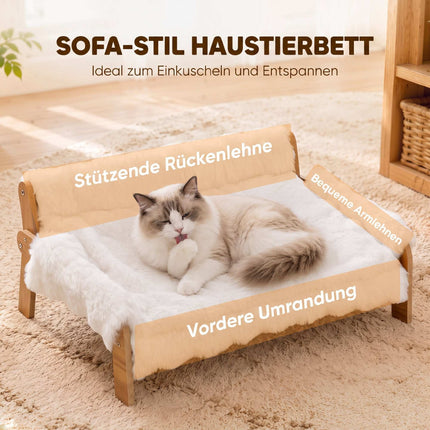 Elevated Cat Bed with Wood Frame, Removable Plush Cover