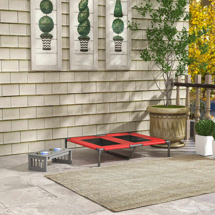 Raised Outdoor Dog Bed - Breathable, Large, Red
