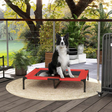 Raised Outdoor Dog Bed - Breathable, Large, Red