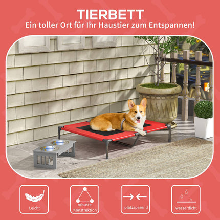 Raised Outdoor Dog Bed - Breathable, Large, Red