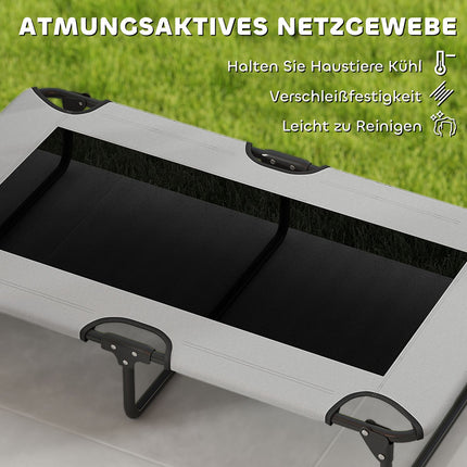 Erhöhtes Hundebett mit atmungsaktivem Netzstoff, groß, hellgrau