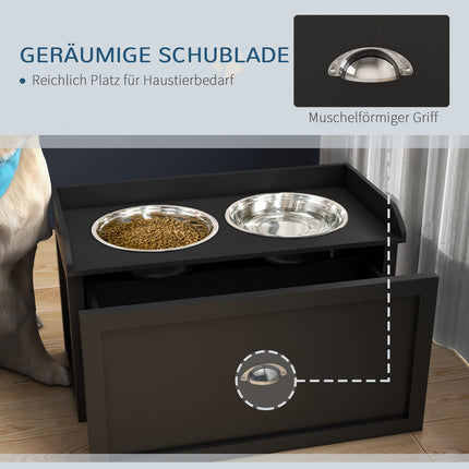 Erhöhter Hundenapfständer mit Aufbewahrungsschublade, Edelstahl