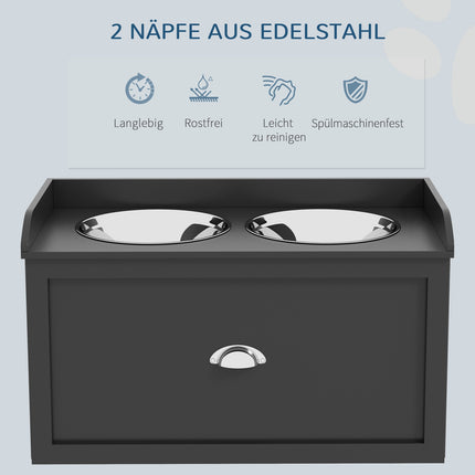 Erhöhter Hundenapfständer mit Aufbewahrungsschublade, Edelstahl