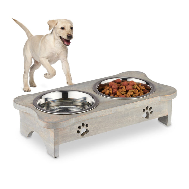 Elevated Dog Feeder with Bone-Shaped Stand, Stainless Steel Bowls