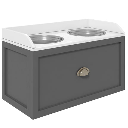 Elevated Dog Feeder with Storage & 2 Stainless Bowls, White