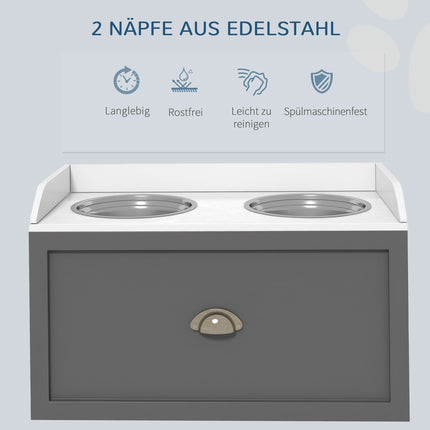 Elevated Dog Feeder with Storage & 2 Stainless Bowls, White