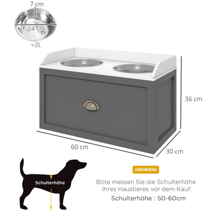 Elevated Dog Feeder with Storage & 2 Stainless Bowls, White