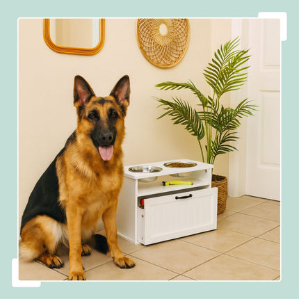 Elevated Dog Feeding Station, White, Large Dogs
