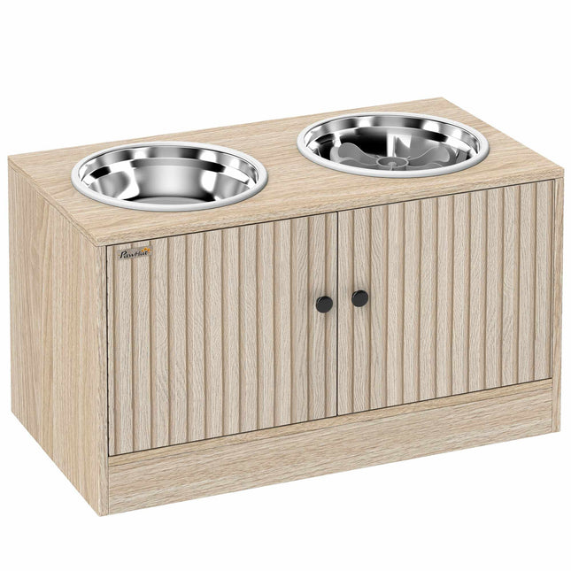 Elevated Dog Feeding Station with 2 Stainless Steel Bowls, Storage Cabinet