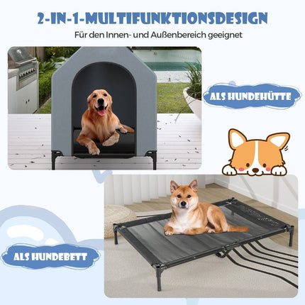 Erhöhte Hundehütte & Hundebett, atmungsaktives Netzgewebe, 75x110x106 cm