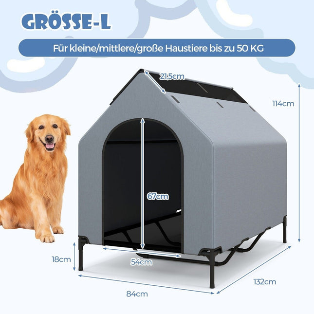 Erhöhte Hundehütte & Bett, Wasserdicht, 84x132x114 cm